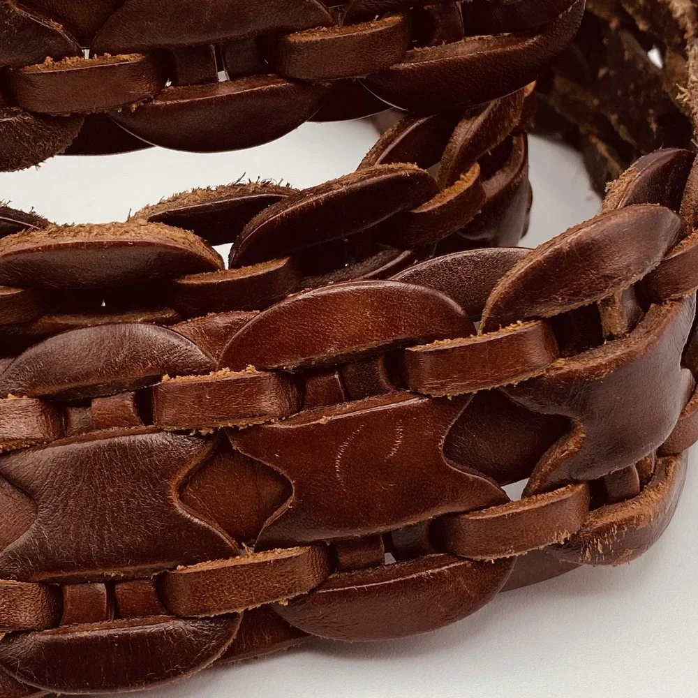 Hollister Wide Braided Woven Wide Brown Genuine Leather Belt Size M/L